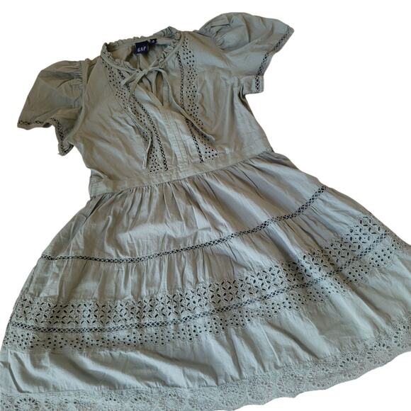 Gap Dress Med Sage Green Cotton Bohemian Chic Cottagecore Romantic Feminine - Picture 12 of 14